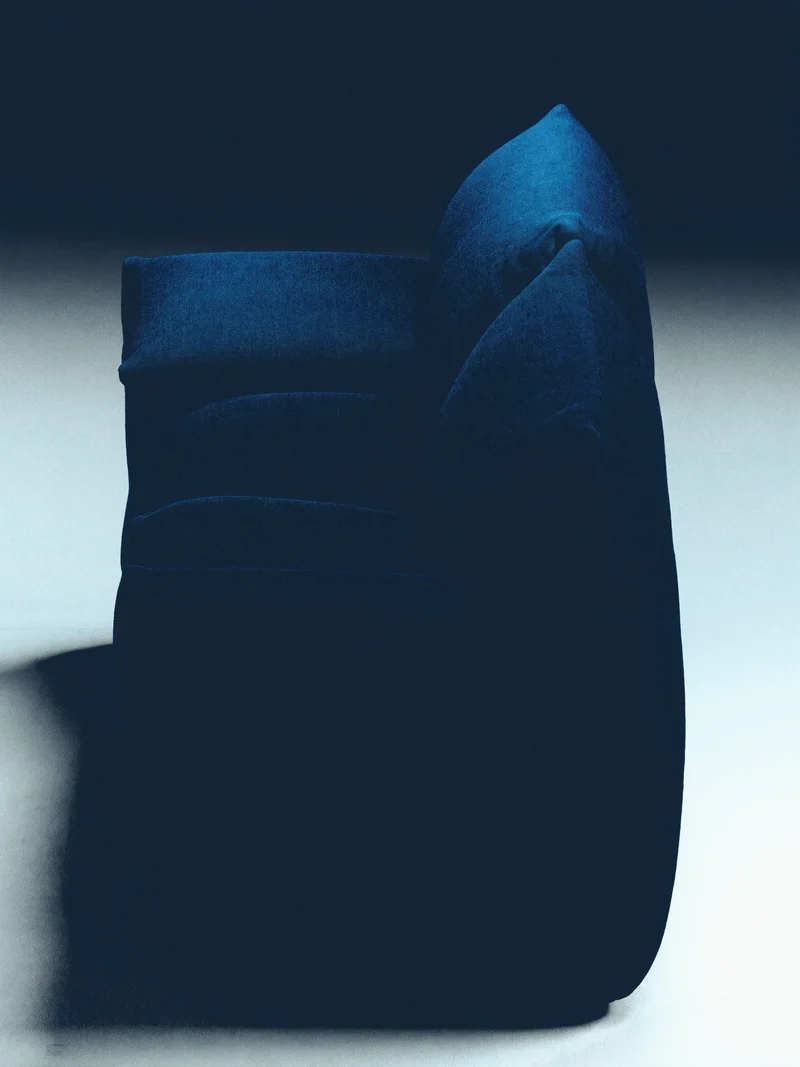 Ilustracja: niska sofa modułowa z fakturowaną tkaniną, koncepcja